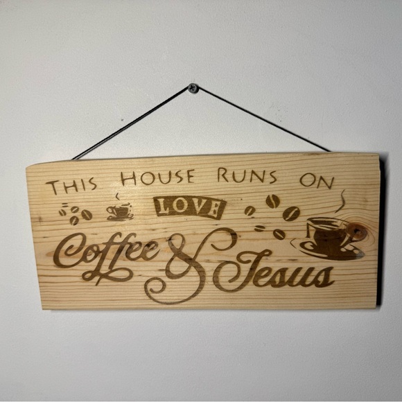 Rustic Brown Wooden Wall Art - Coffee & Jesus - Picture 1 of 1